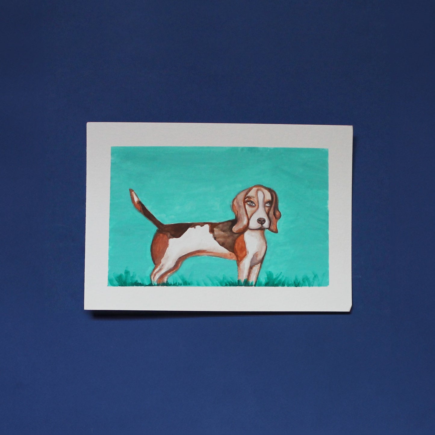 Illustration originale à la gouache du chien Beagle A5